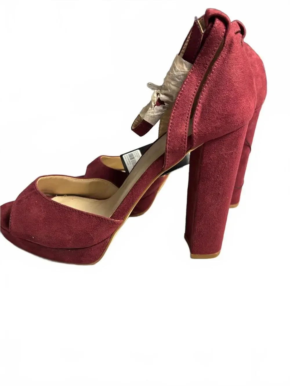Forever 21 Burgundy Suede Block Heel Sandals with Ankle Strp